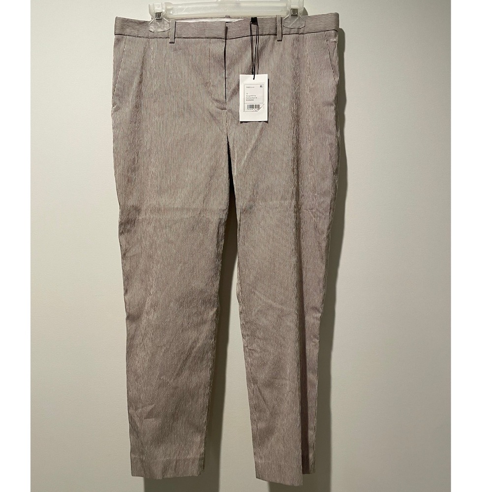 Theory Nordstrom Treeca Beige White Seersucker Striped Stretch Trousers Pants 10 - Picture 3 of 9